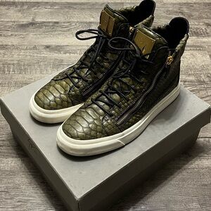 Giuseppe Zanotti Olive Crocodile-Embossed Sneakers